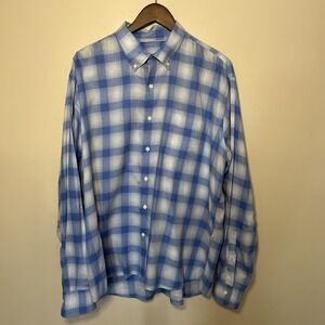 Peter Millar Shirt Men's XL Blue Check Crown Cotton Long Sleeve Button Up Office